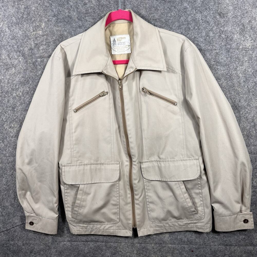 London Fog Jacket Vintage 70s Beige Buckle Back Full Zip Mens 42 REG